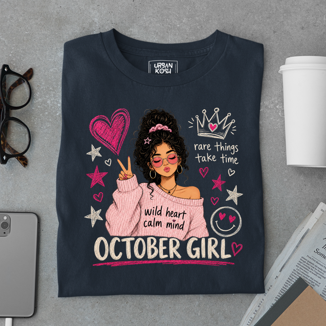 Wild Heart Calm Mind October Girl Exclusive Premium Birthday T-shirt for Women