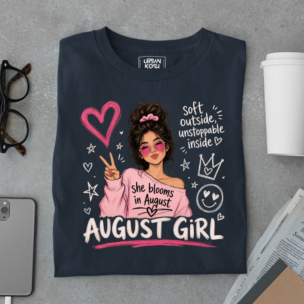 She Blooms in August Exclusive Premium Birthday T-shirt for August Girl