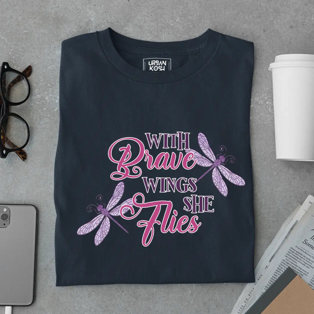 With Brave Wings She Flies Premium Butterfly T-Shirt for Women