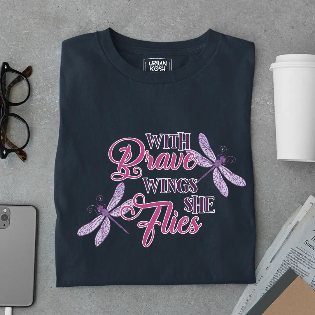 With Brave Wings She Flies Premium Butterfly T-Shirt for Women