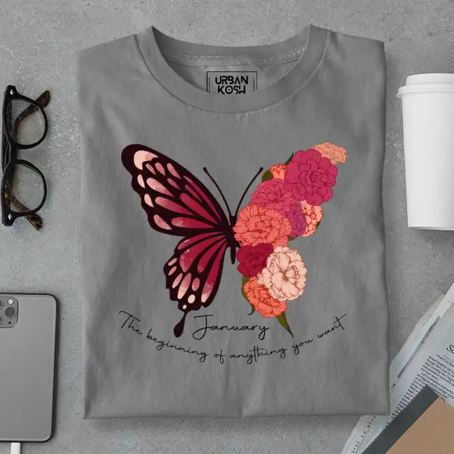 Butterfly of January Exclusive Premium Birthday T-Shirt for Women