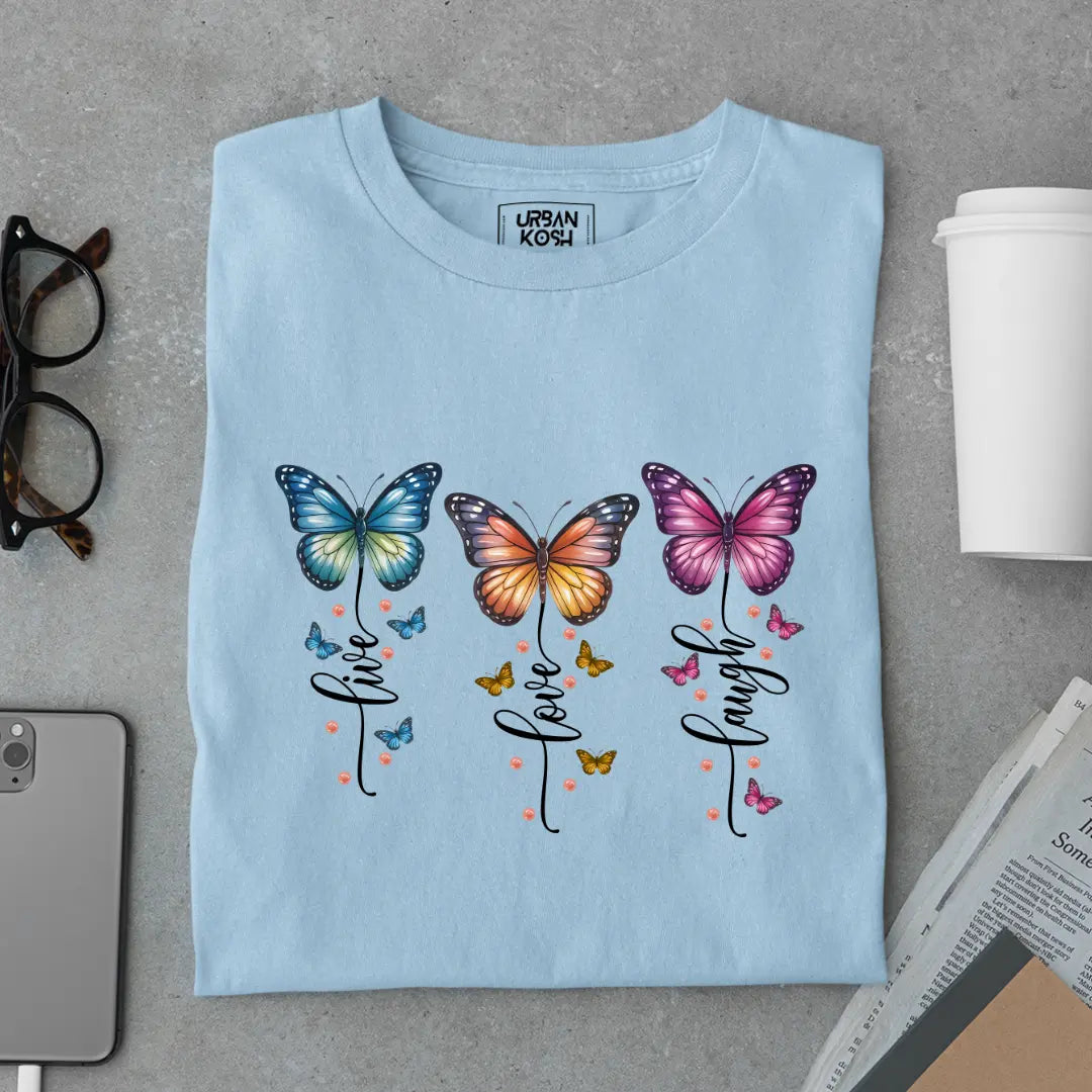 Live Love Laugh Premium Butterfly T-Shirt for Women