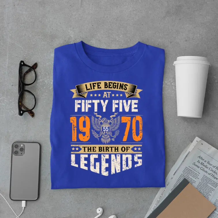 Life Begins at 55, The Birth of Legends Premium Unisex Birthday T-shirt