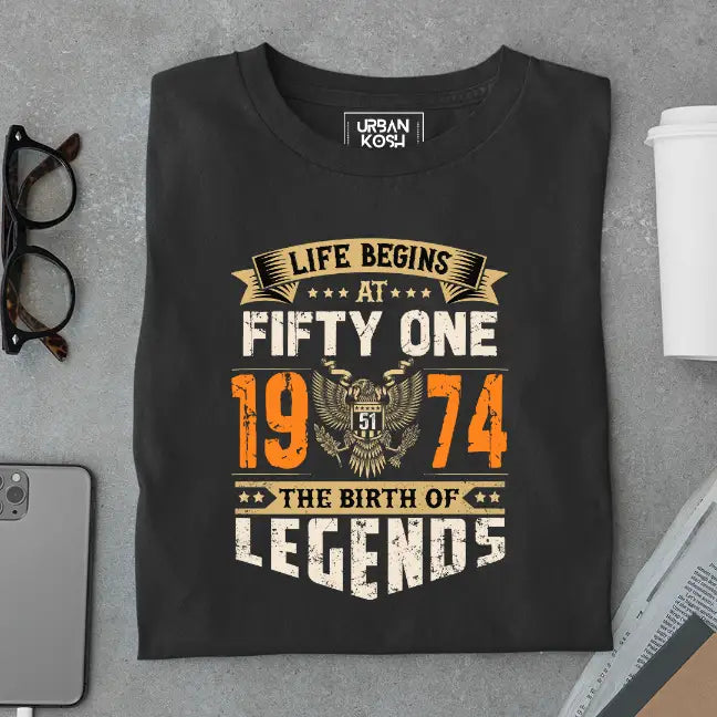 Life Begins at 51, The Birth of Legends Premium Unisex Birthday T-shirt