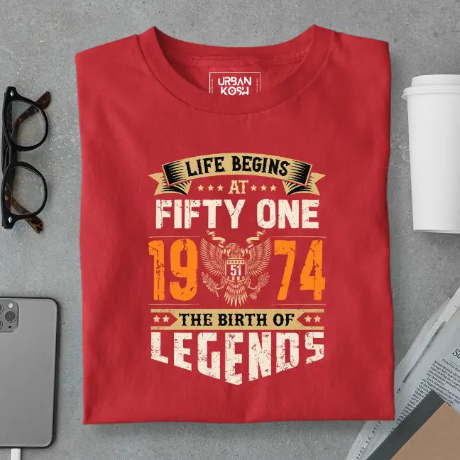 Life Begins at 51, The Birth of Legends Premium Unisex Birthday T-shirt