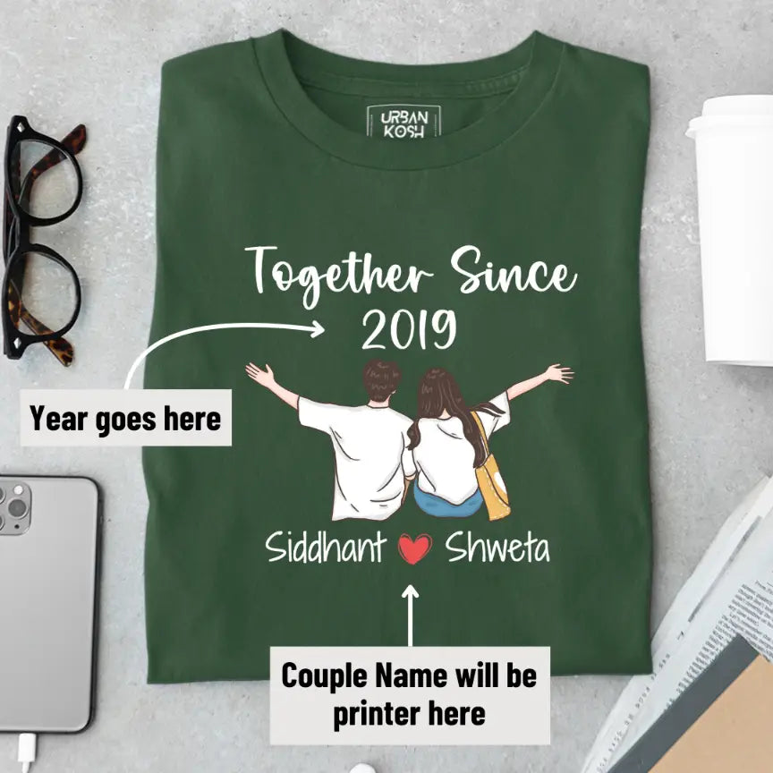 [Personalised] Together Since [Year] Couple T-Shirt – Valentine’s Day Special