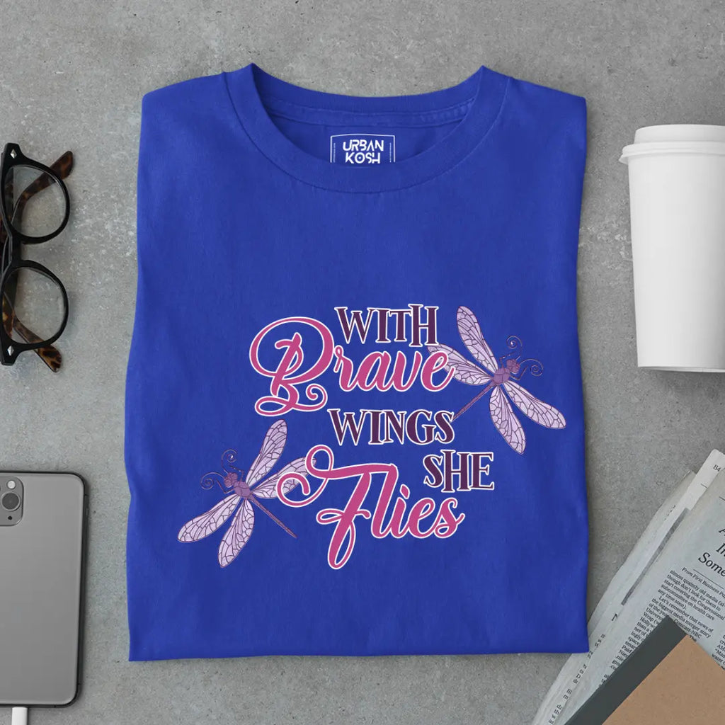 With Brave Wings She Flies Premium Butterfly T-Shirt for Women