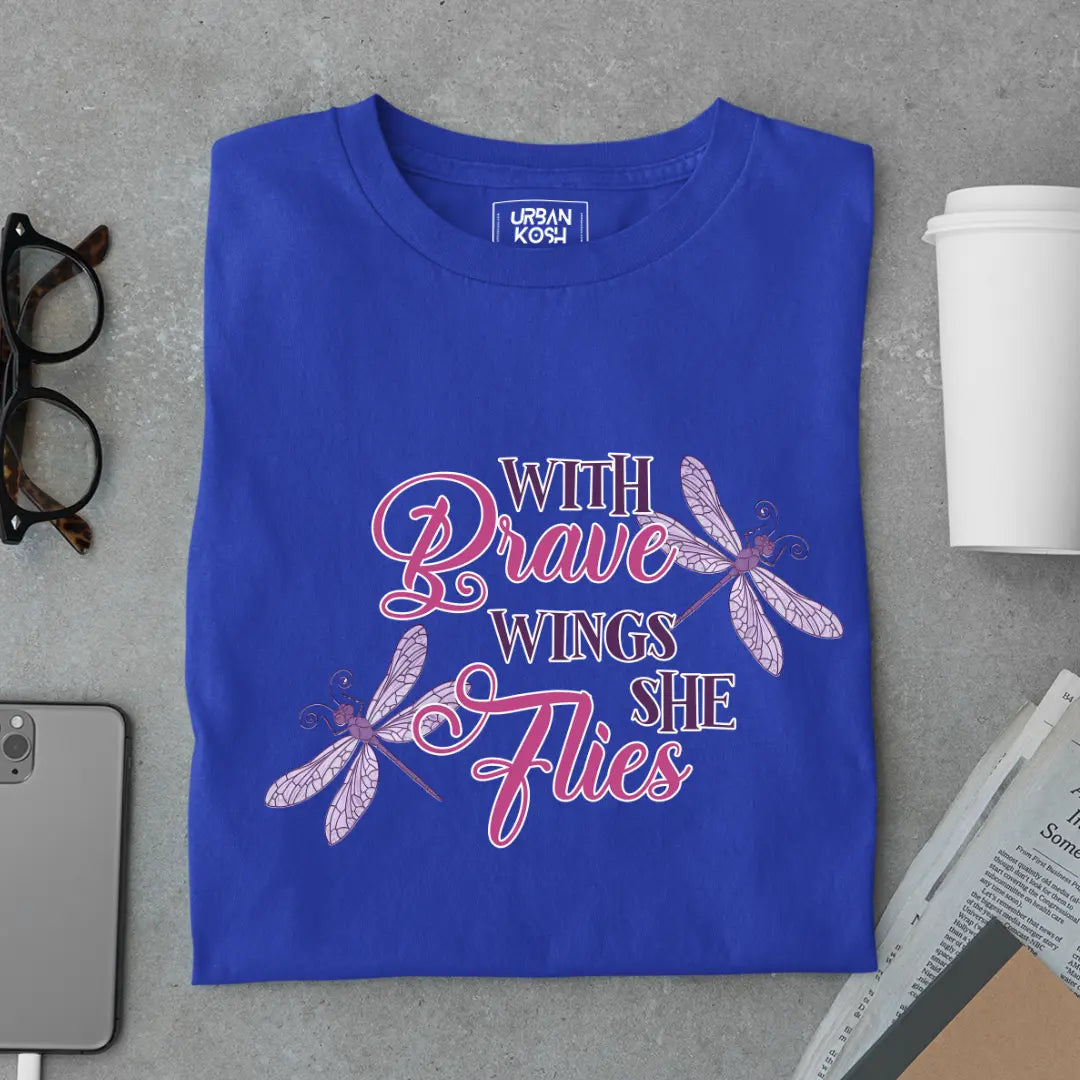 With Brave Wings She Flies Premium Butterfly T-Shirt for Women
