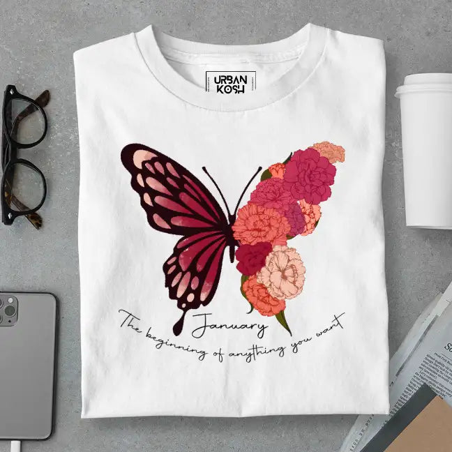 Butterfly of January Exclusive Premium Birthday T-Shirt for Women