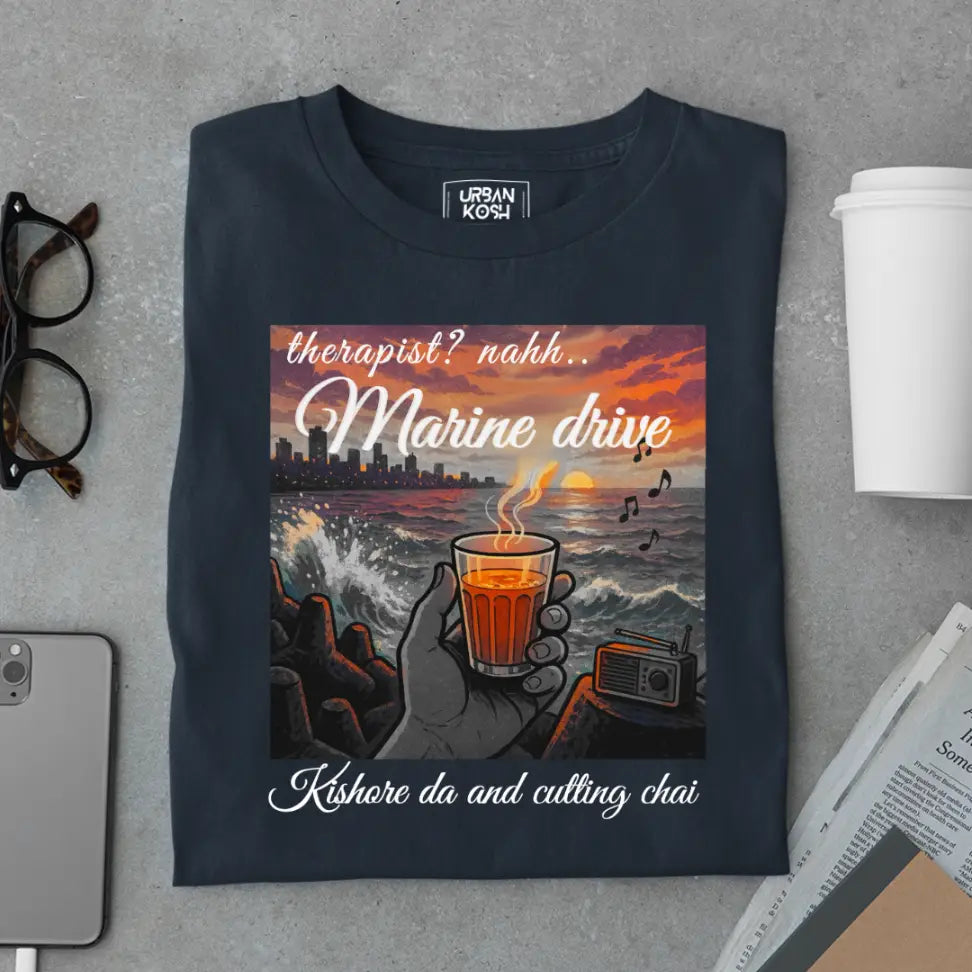 "Marine Drive, Kishore Da & Cutting Chai" – Premium Nostalgia T-Shirt