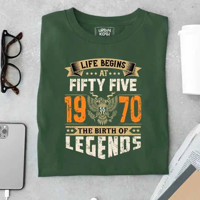 Life Begins at 55, The Birth of Legends Premium Unisex Birthday T-shirt