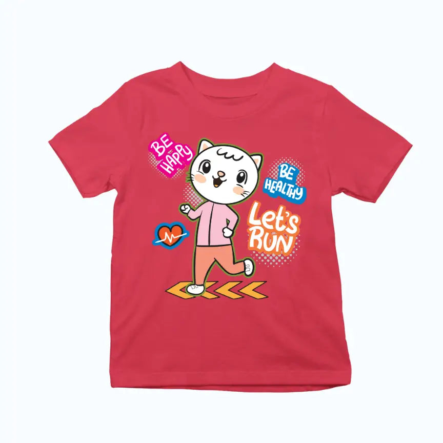 Happy Healthy Jogging Cat Exclusive T-shirt for Kids