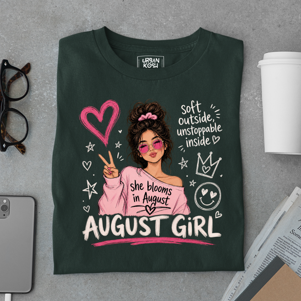 She Blooms in August Exclusive Premium Birthday T-shirt for August Girl