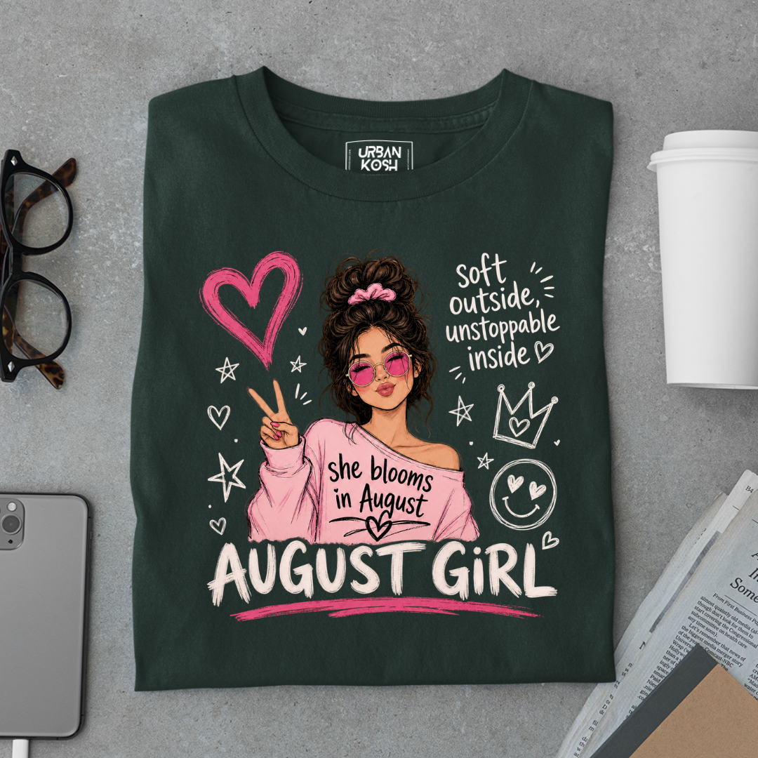 She Blooms in August Exclusive Premium Birthday T-shirt for August Girl