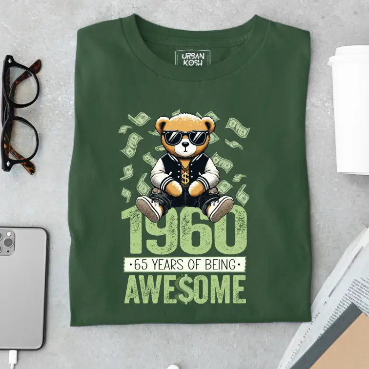 Teddy 1960, 65 Years of Being Awesome Premium Birthday T-Shirt