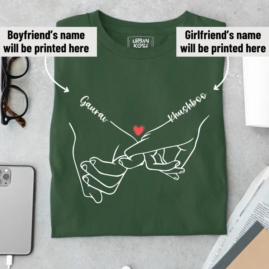 [Personalised] Holding Hands Romantic Couple T-Shirt – Valentine’s Day Special