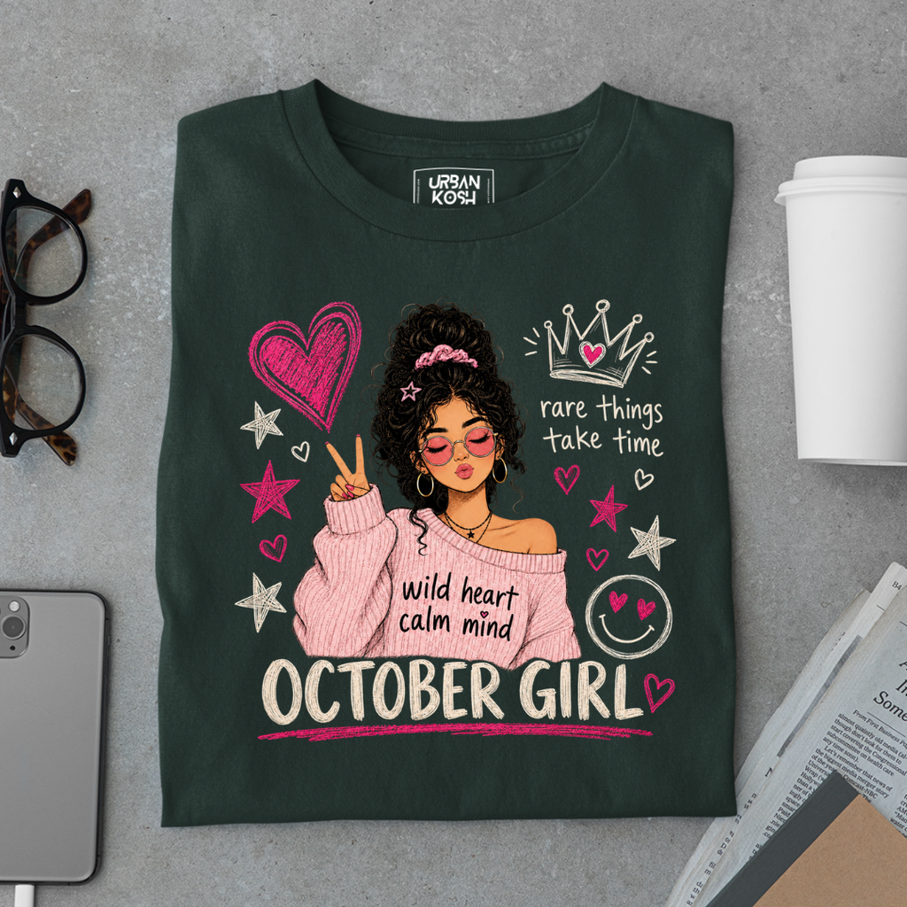 Wild Heart Calm Mind October Girl Exclusive Premium Birthday T-shirt for Women
