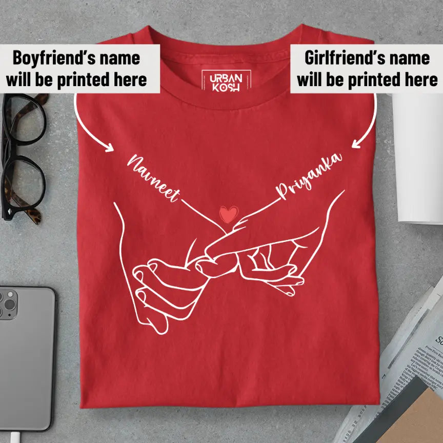[Personalised] Holding Hands Romantic Couple T-Shirt – Valentine’s Day Special