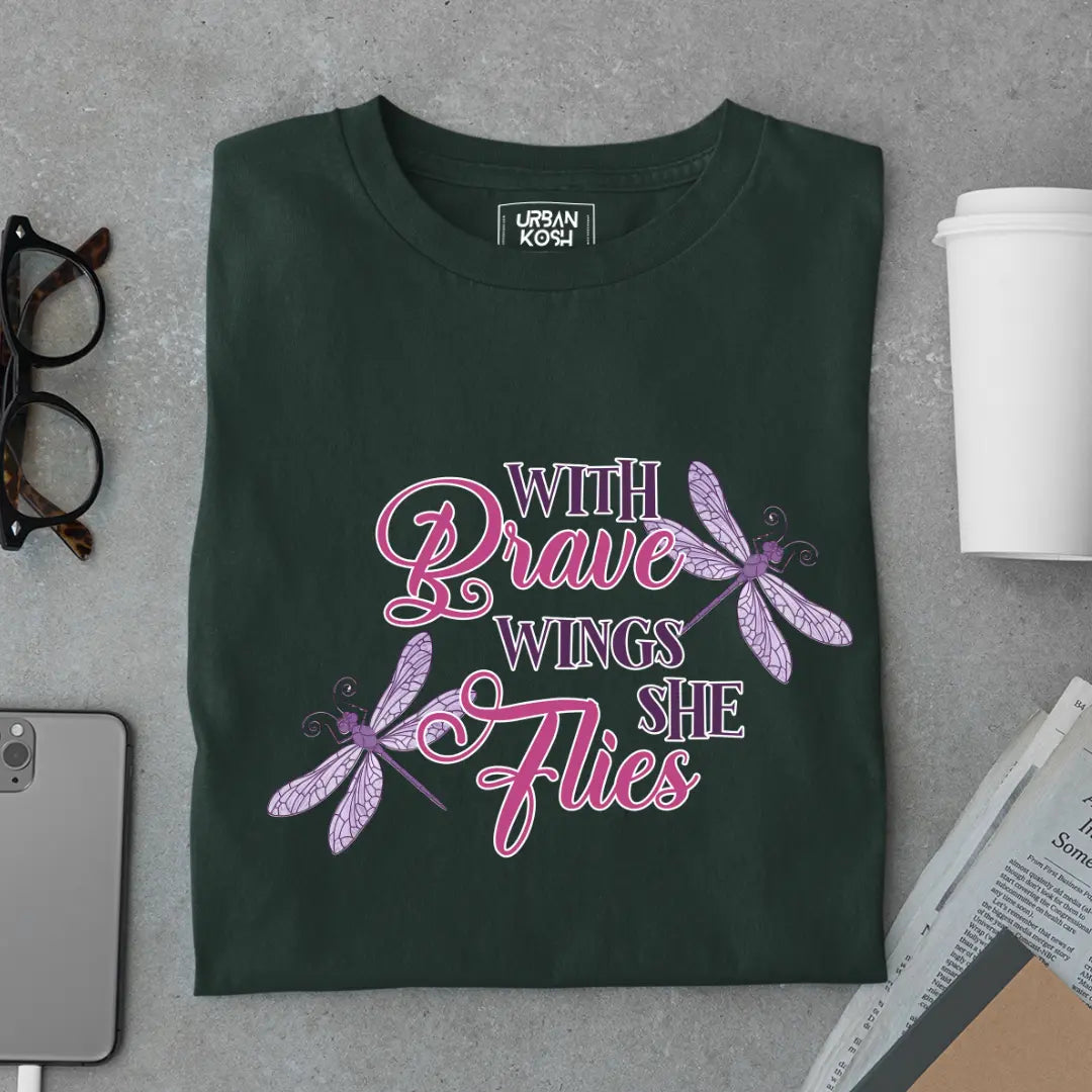 With Brave Wings She Flies Premium Butterfly T-Shirt for Women