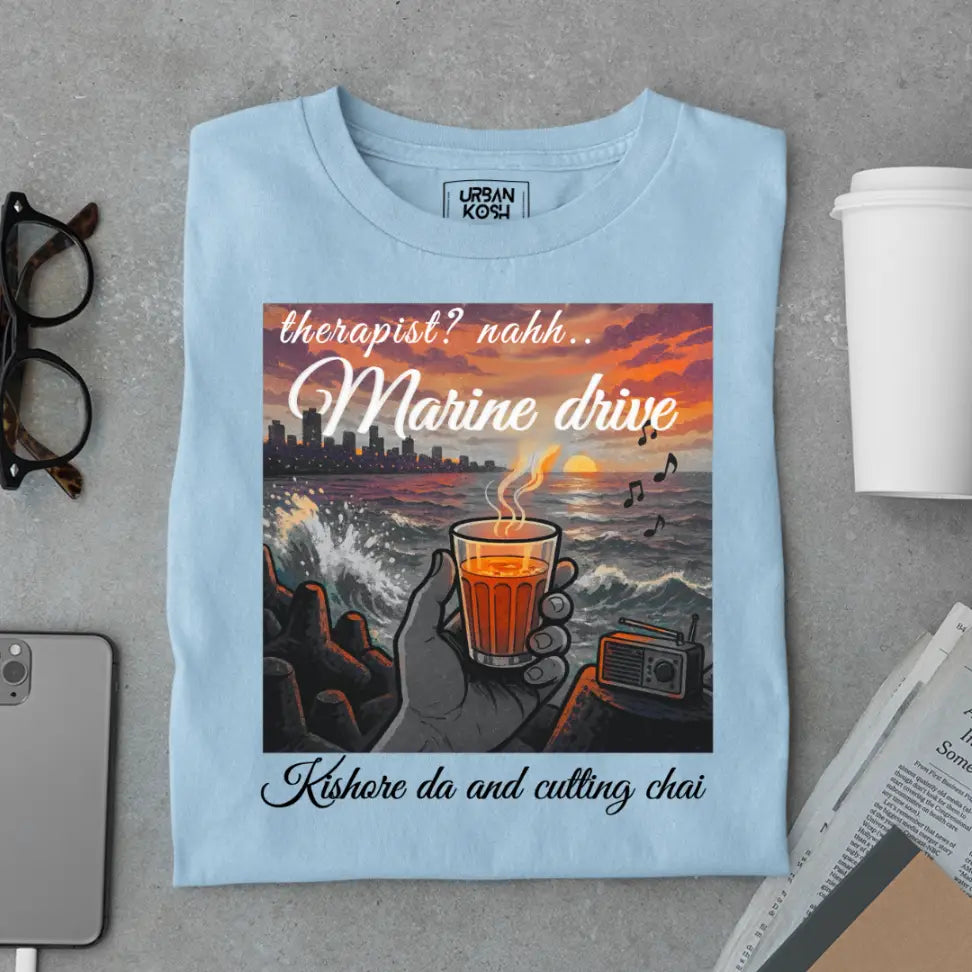 "Marine Drive, Kishore Da & Cutting Chai" – Premium Nostalgia T-Shirt