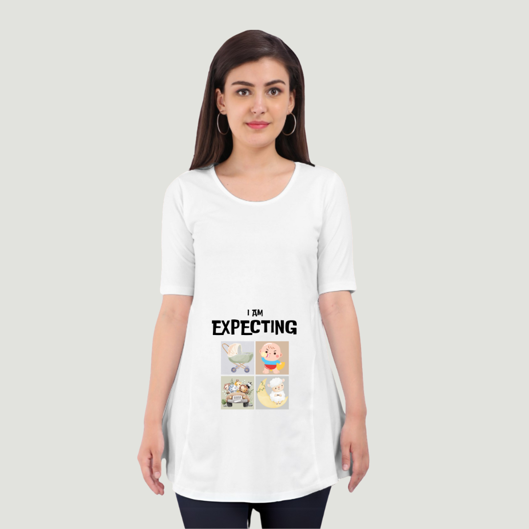 I am expecting a Little Explorer | Cute and Funny Maternity Pregnancy Baby Scoop Neck Top T-Shirt for Pregnant Women