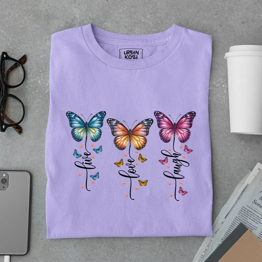 Live Love Laugh Premium Butterfly T-Shirt for Women