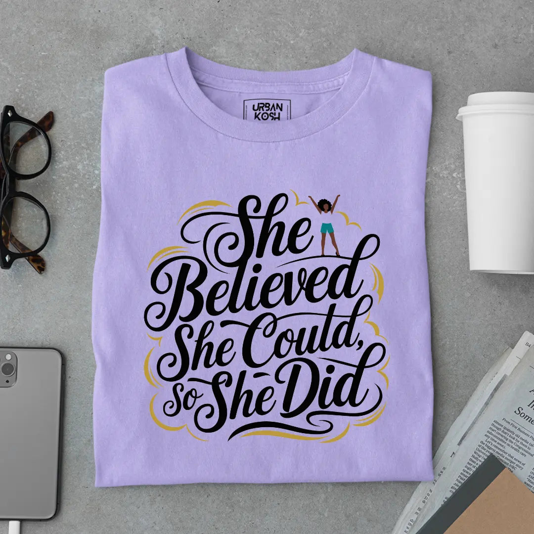 She Believed She Could So She Did - Premium Butterfly T-Shirt for Women