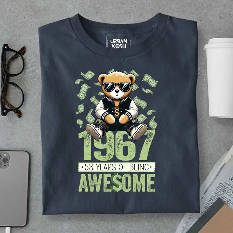 Teddy 1967, 58 Years of Being Awesome Premium Birthday T-Shirt