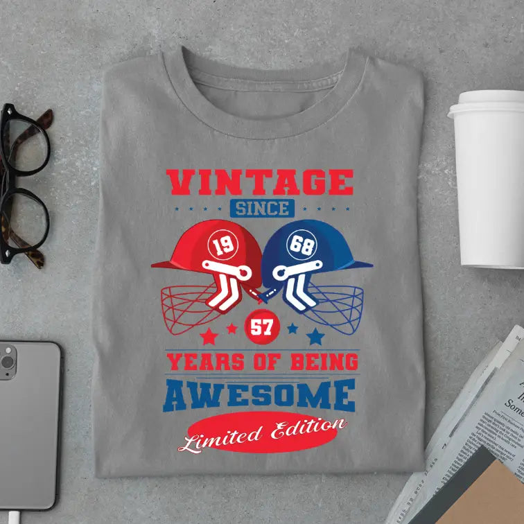 Vintage 1968 Limited Edition Retro Cricket Helmet T-Shirt – Premium Birthday Gift