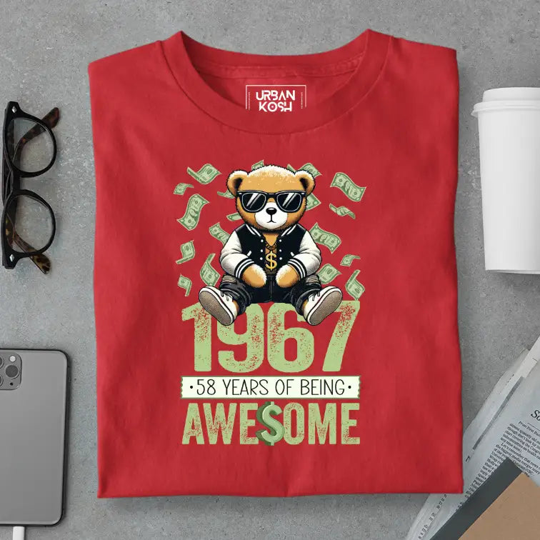 Teddy 1967, 58 Years of Being Awesome Premium Birthday T-Shirt