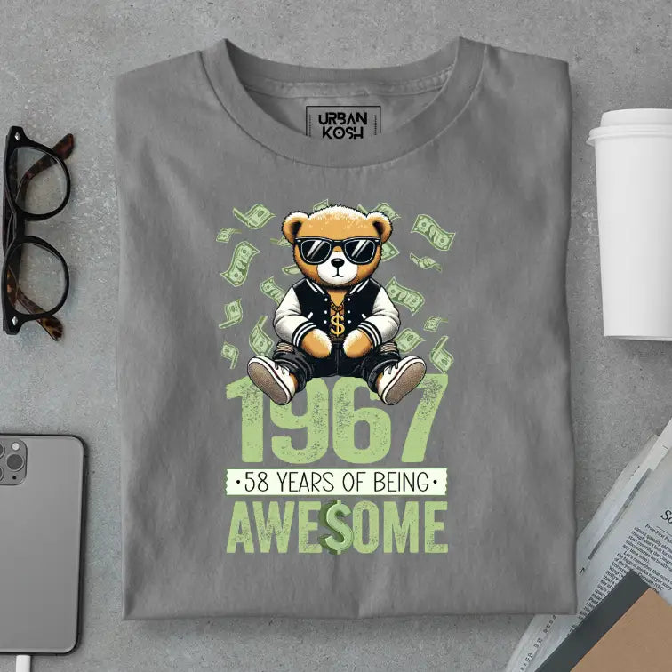 Teddy 1967, 58 Years of Being Awesome Premium Birthday T-Shirt