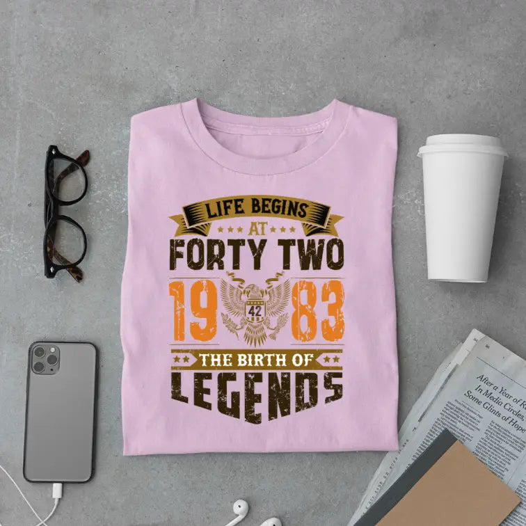Life Begins at 42, The Birth of Legends Premium Unisex Birthday T-shirt