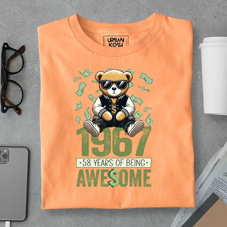 Teddy 1967, 58 Years of Being Awesome Premium Birthday T-Shirt