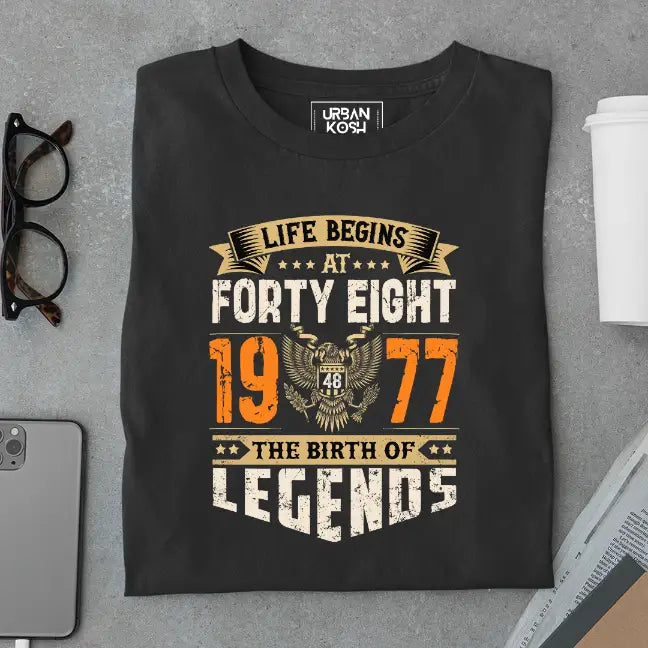 Life Begins at 48, The Birth of Legends Premium Unisex Birthday T-shirt