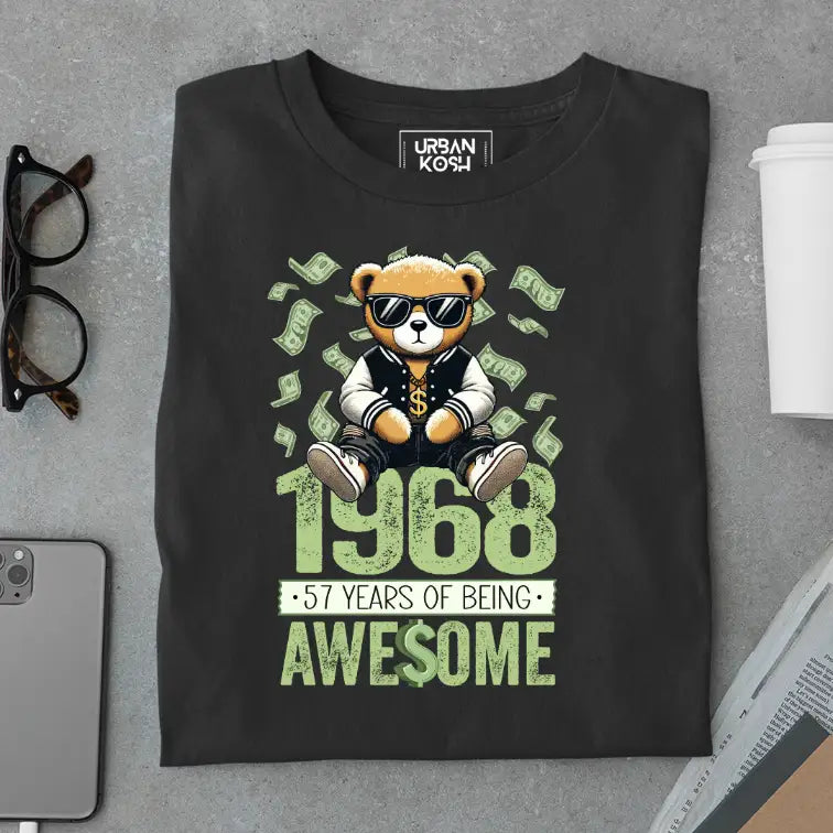 Teddy 1968, 57 Years of Being Awesome Premium Birthday T-Shirt