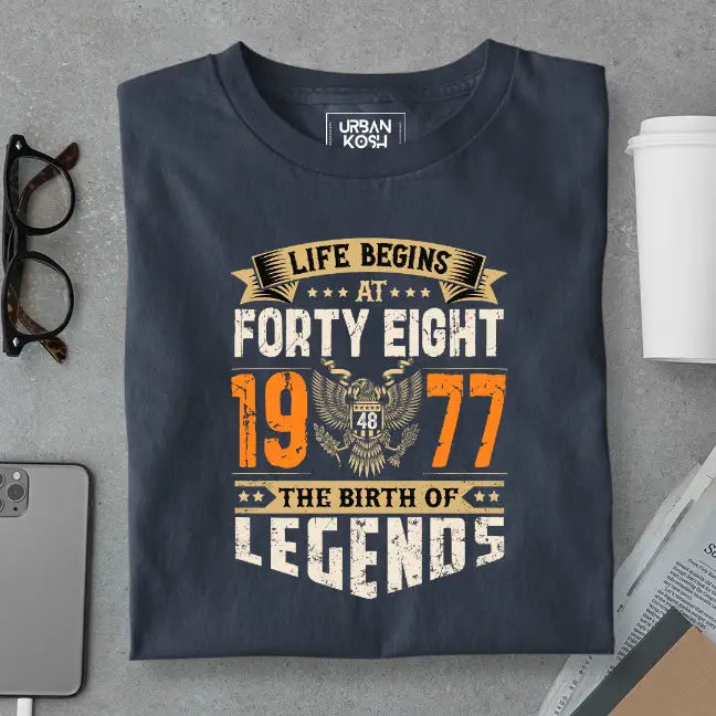 Life Begins at 48, The Birth of Legends Premium Unisex Birthday T-shirt