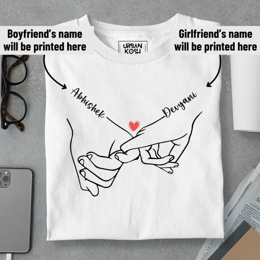 [Personalised] Holding Hands Romantic Couple T-Shirt – Valentine’s Day Special