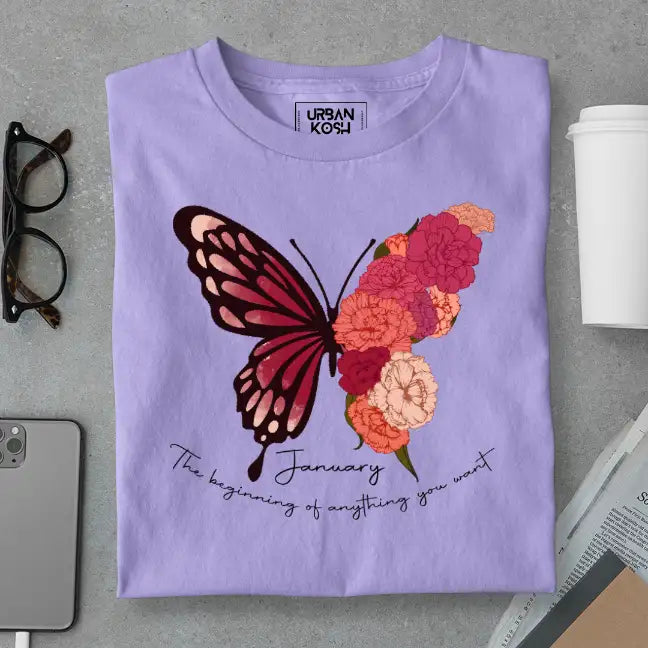 Butterfly of January Exclusive Premium Birthday T-Shirt for Women