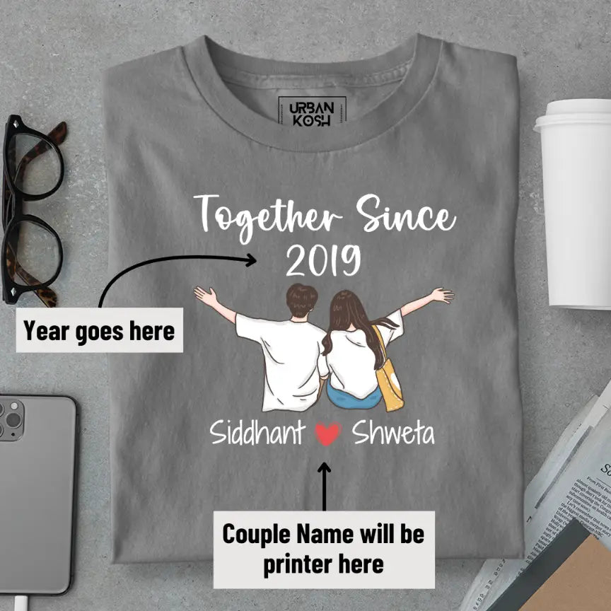 [Personalised] Together Since [Year] Couple T-Shirt – Valentine’s Day Special