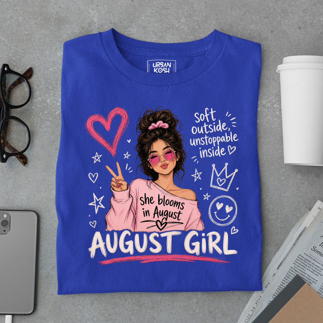 She Blooms in August Exclusive Premium Birthday T-shirt for August Girl