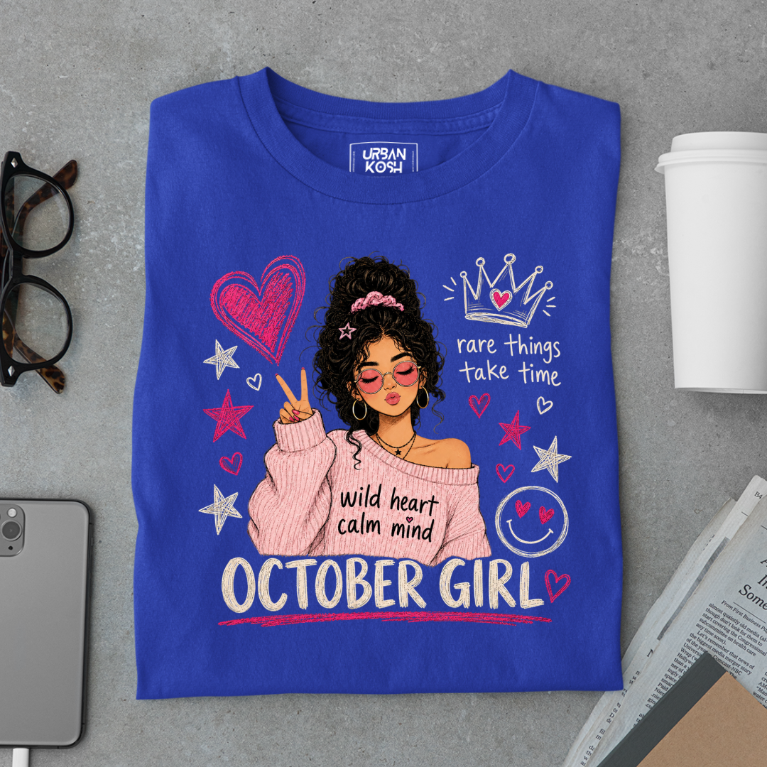 Wild Heart Calm Mind October Girl Exclusive Premium Birthday T-shirt for Women