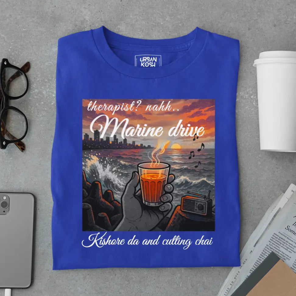 "Marine Drive, Kishore Da & Cutting Chai" – Premium Nostalgia T-Shirt