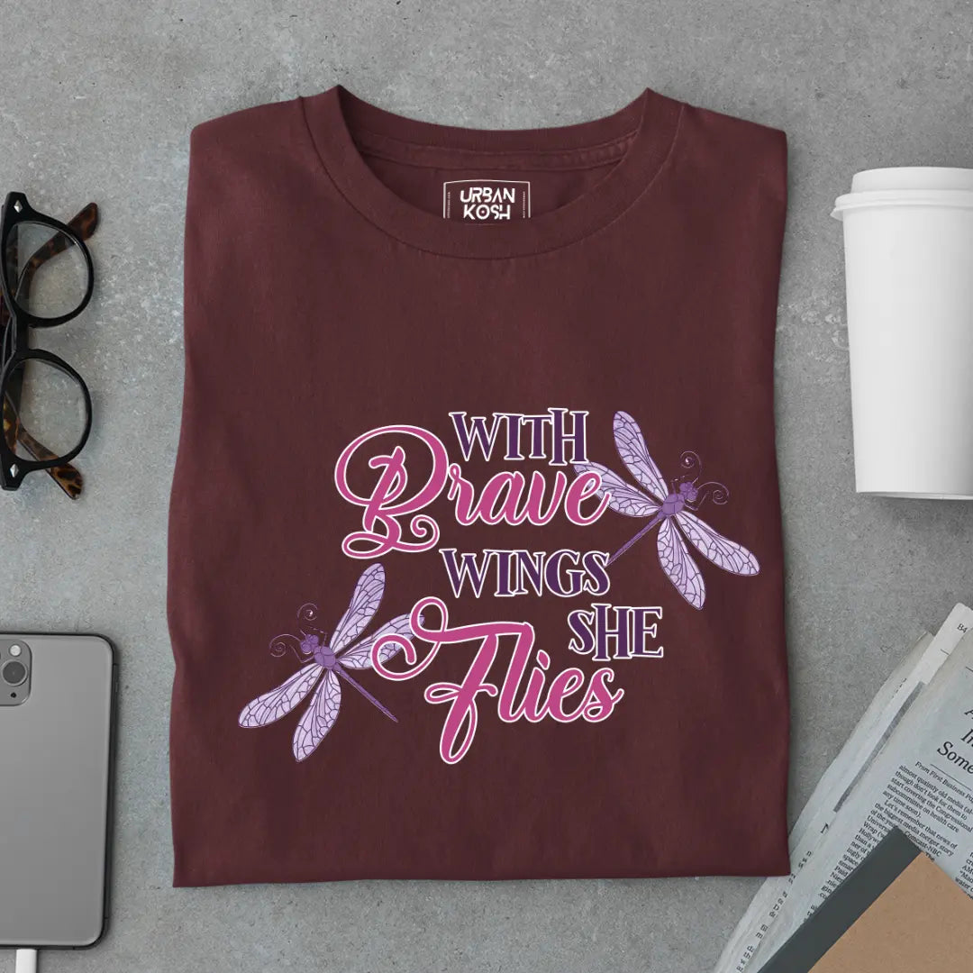 With Brave Wings She Flies Premium Butterfly T-Shirt for Women