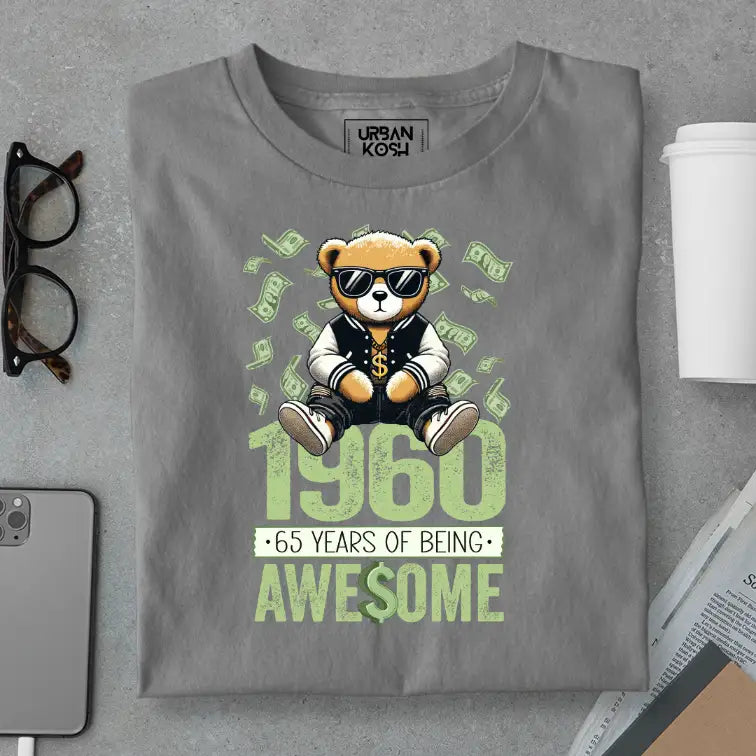 Teddy 1960, 65 Years of Being Awesome Premium Birthday T-Shirt