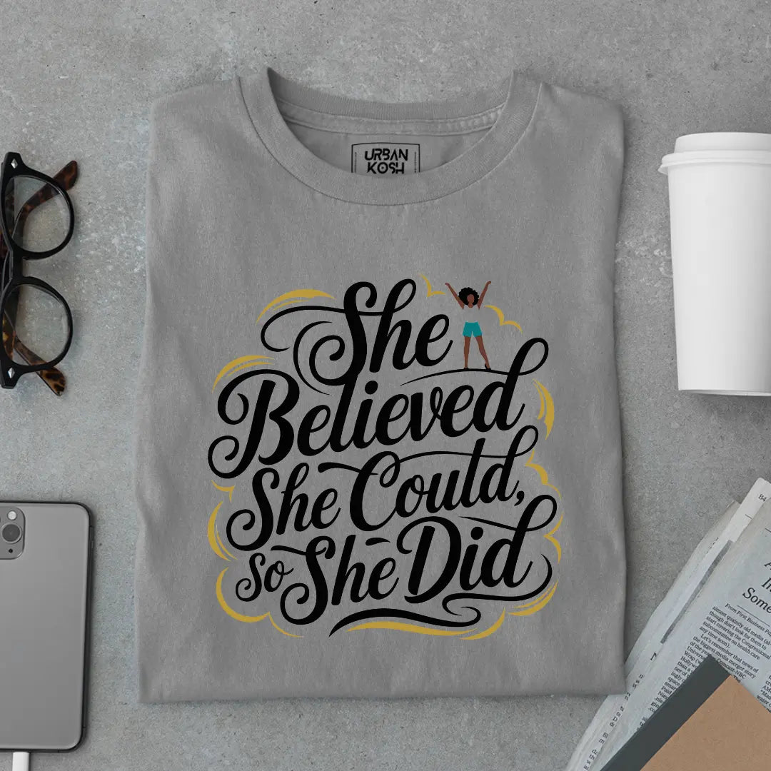She Believed She Could So She Did - Premium Butterfly T-Shirt for Women