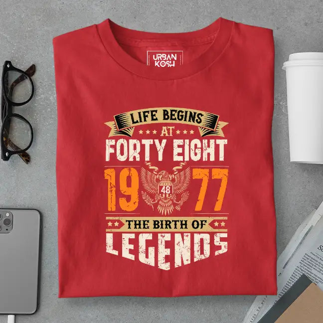 Life Begins at 48, The Birth of Legends Premium Unisex Birthday T-shirt