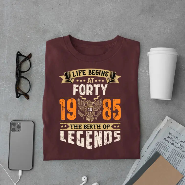 Life Begins at 40, The Birth of Legends Premium Unisex Birthday T-shirt