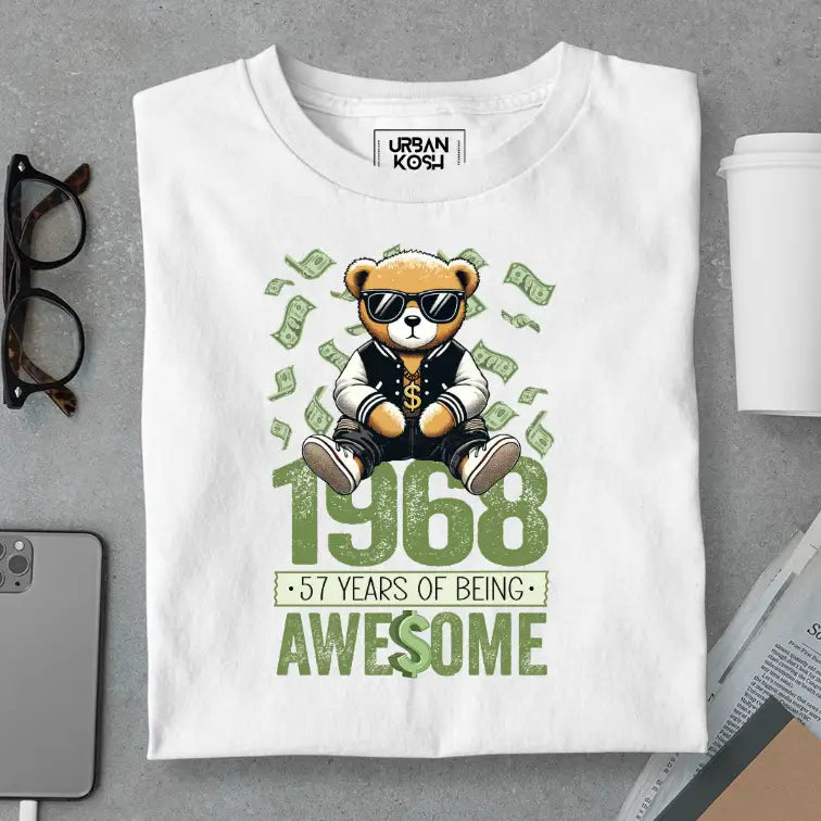 Teddy 1968, 57 Years of Being Awesome Premium Birthday T-Shirt