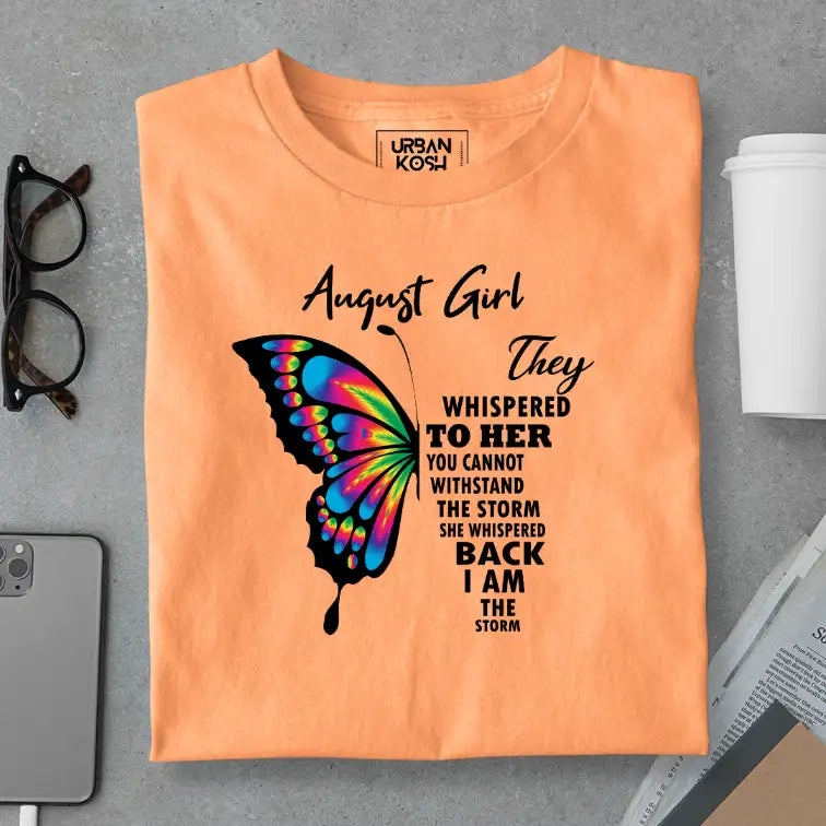 August Girl Exclusive Premium Birthday T-shirt for Women Peach S