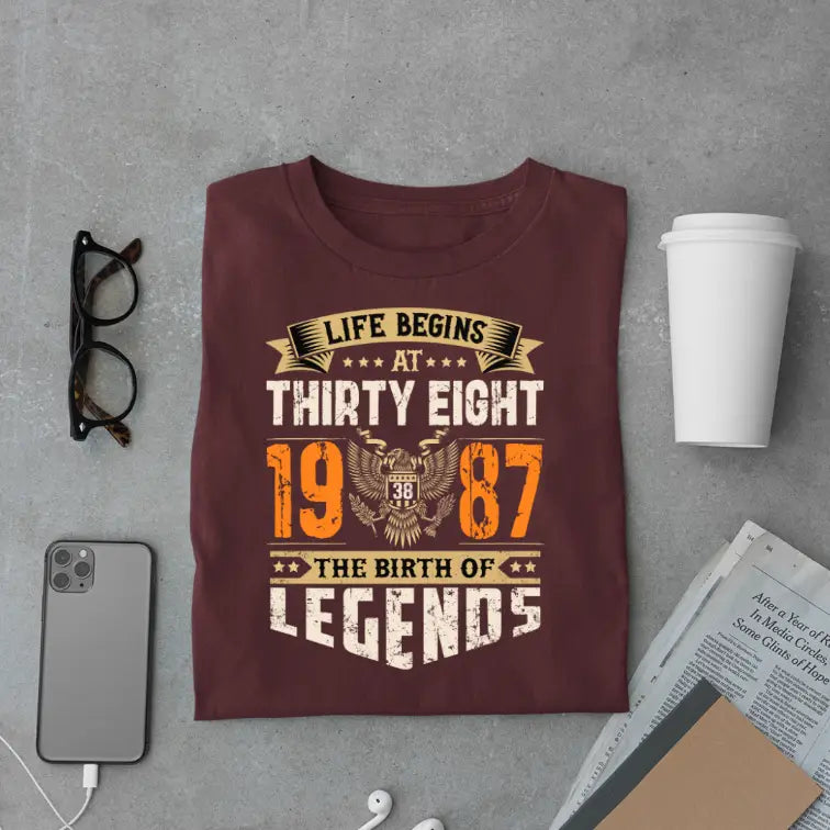 Life Begins at 38, The Birth of Legends Premium Unisex Birthday T-shirt